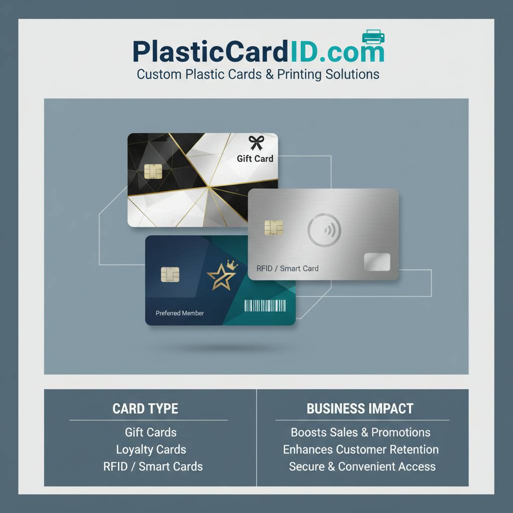Card Type        Typical Use        Impact                    Gift Cards        Retail gift and promotions        Boosts sales 35-50%                    Loyalty Cards        Customer rewards & retention        Increases repeat visits                    RFID / Smart Cards        Access control & contactless        Secure and convenient